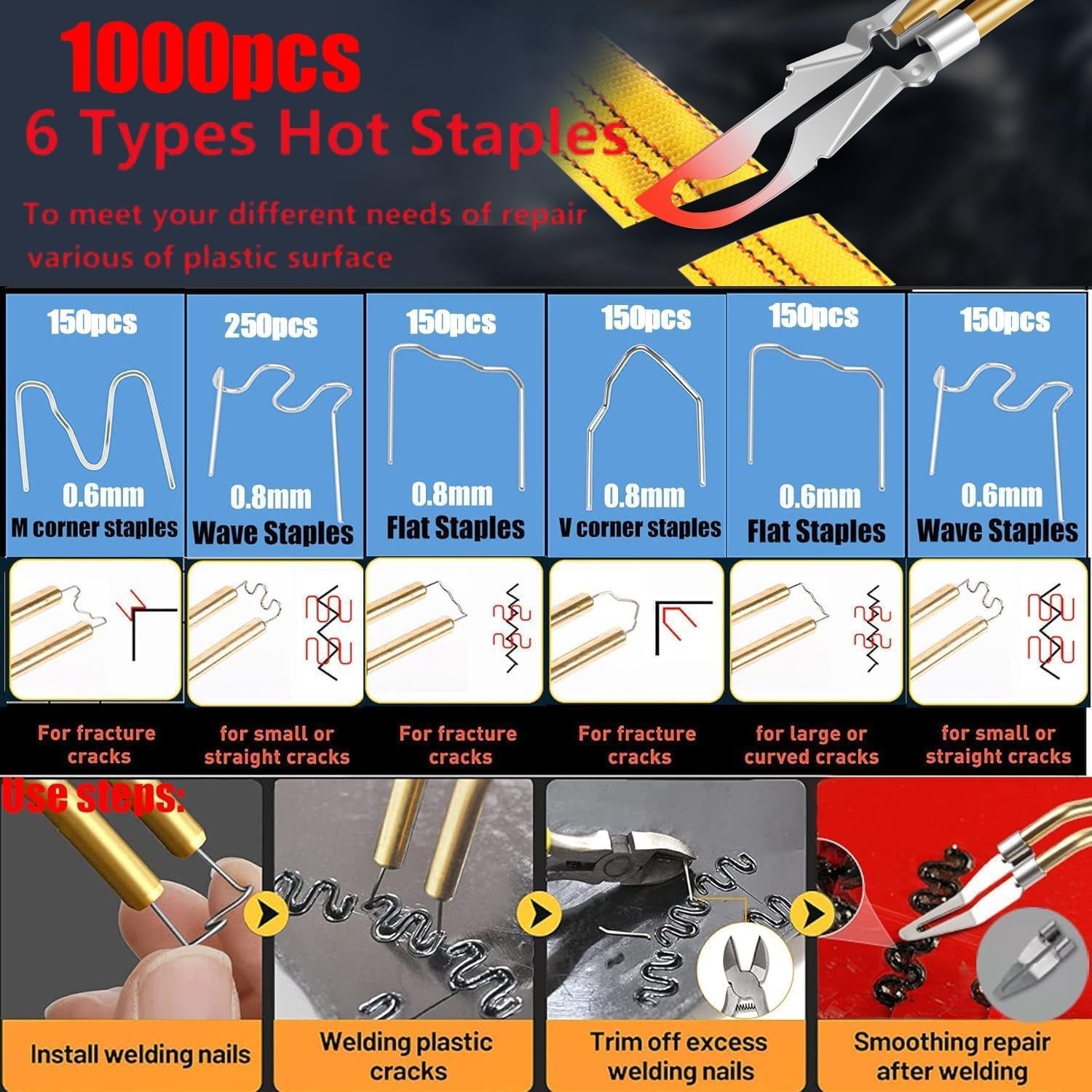 Multi-Purpose 220W Plastic Weld Repair Kit with Non-Slip Handle & Accessories
