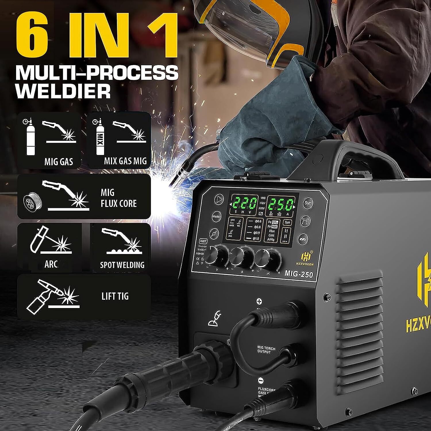 250A Aluminum MIG Welder 110/220V Spot Gas Gasless TIG ARC MIG Welding Machine