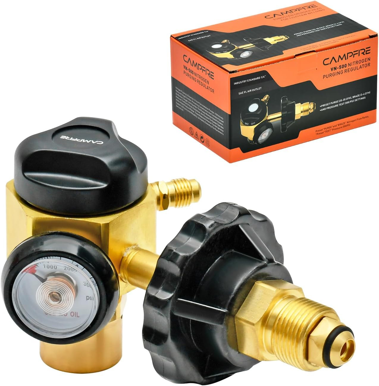 VN-500 Nitrogen Purging Regulator with 500 Psi Test Pressure, Supports Braze, Pu