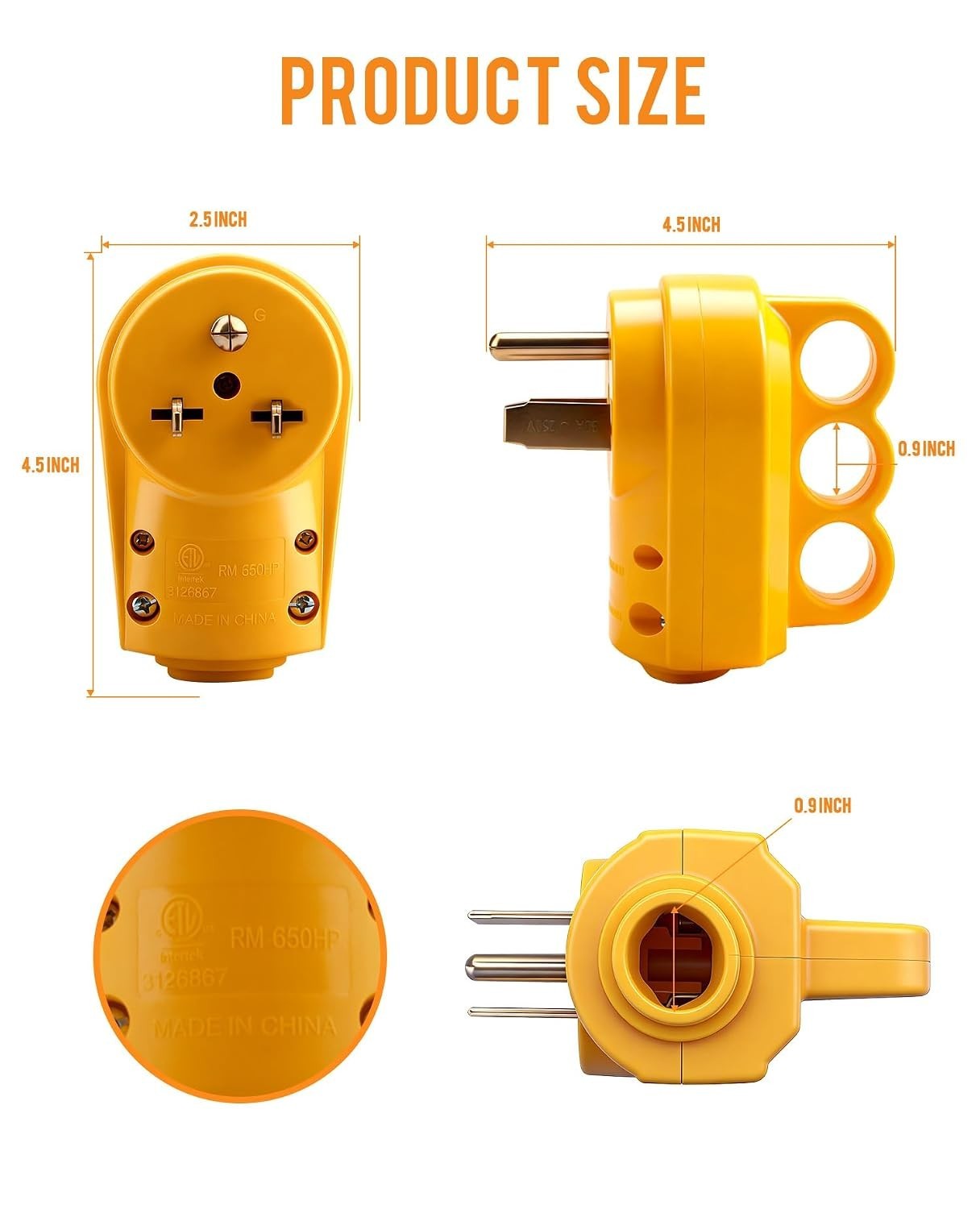 Durable Yellow NEMA 6-30P/6-50P Plug – 250V, Heavy Duty with Long-Lasting Design