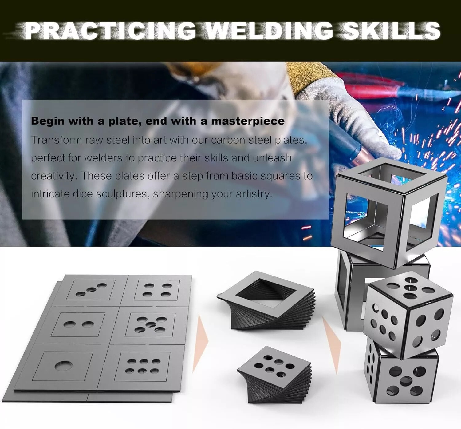 Dice DIY Welding Practice Kit Steel Welding Skill Training Metal Pieces Set 17GA