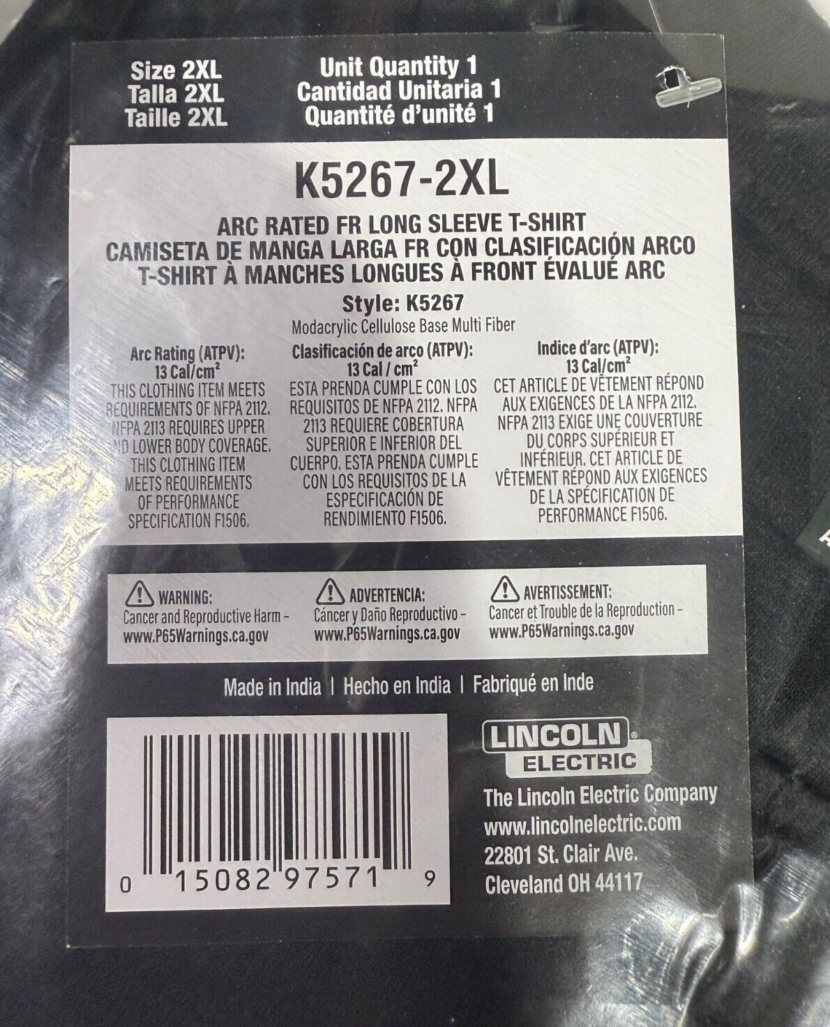 LINCOLN ELECTRIC K5267 Series ARC RATED FR LONG SLEEVE T-SHIRT.