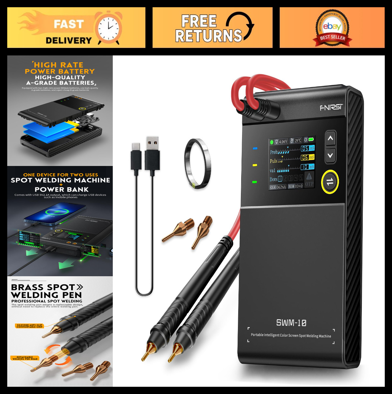 Portable 5000m Handheld Spot Welder – Double Pulse, 4 Gears, Adjustable for Iron