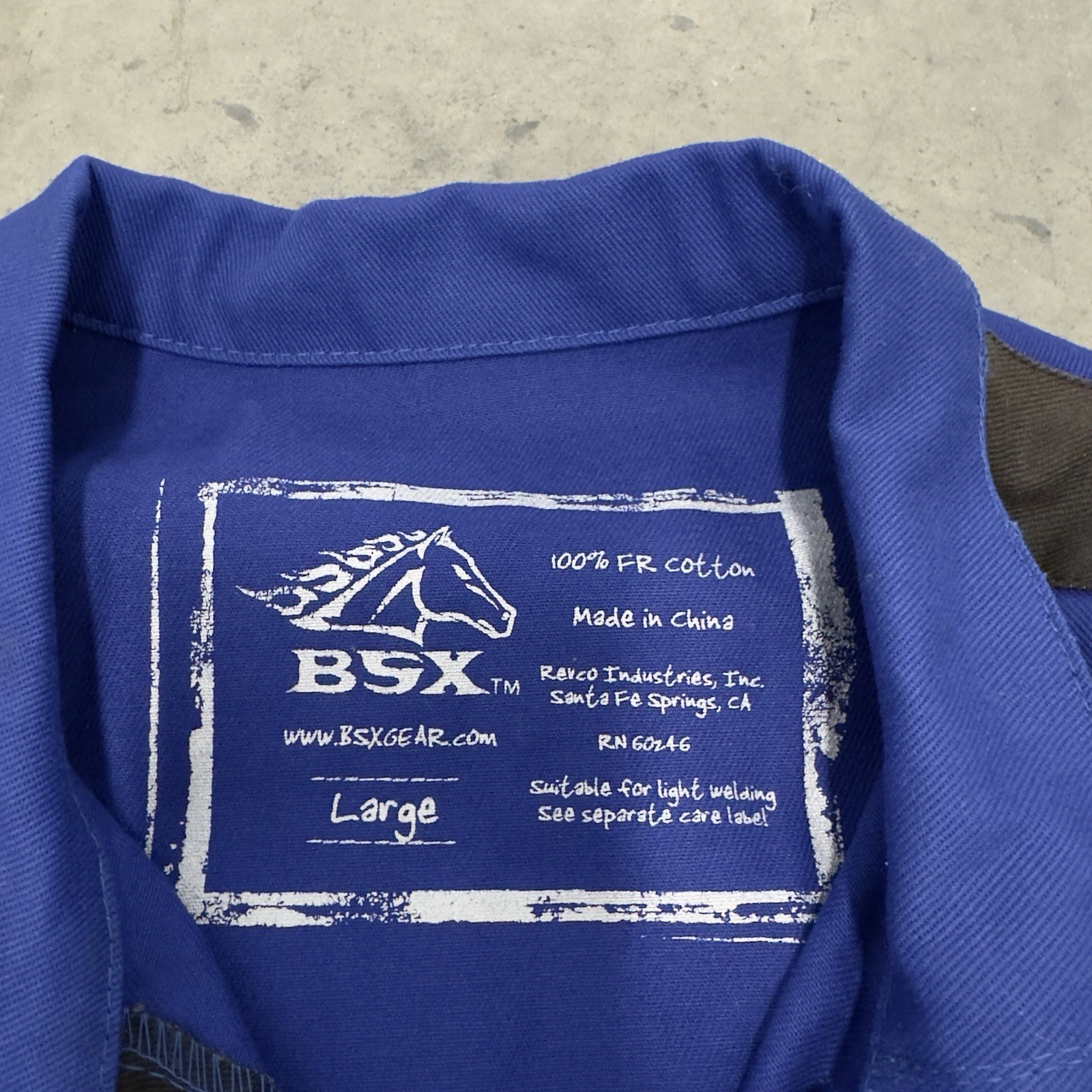 BSX Welding Jacket 9oz Royal Blue Black Stallion Flame Resistant Cotton Large
