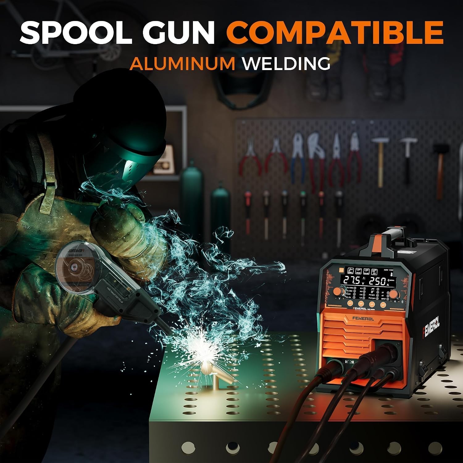 250A MIG Welder,6 in 1 Gas MIG/Gasless Flux Core/Stick/Lift TIG/Spot Welding/Spo