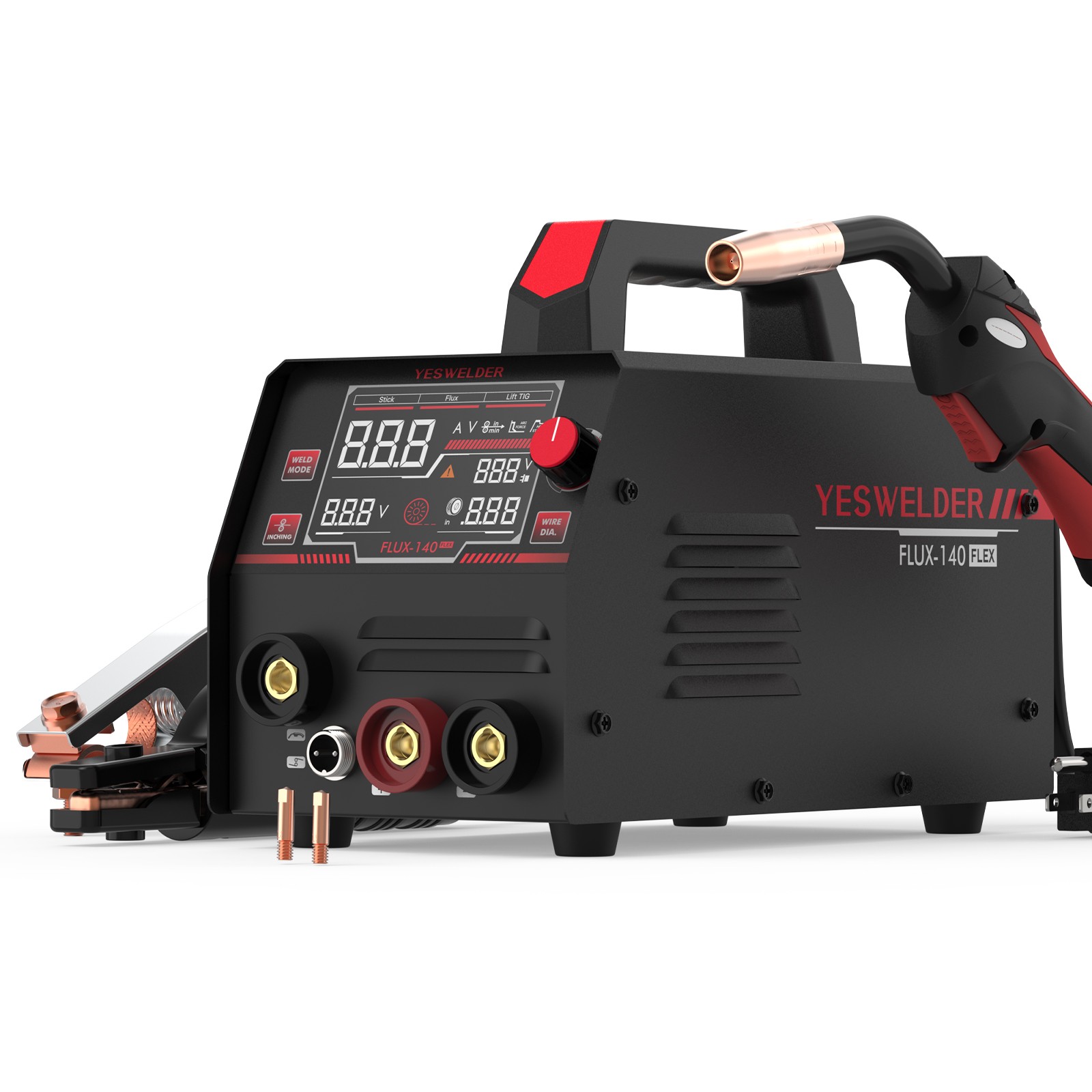 140A MIG Welder 110V, 3-in-1 Flux Core/Lift TIG/Stick, Large LED Display, IGBT