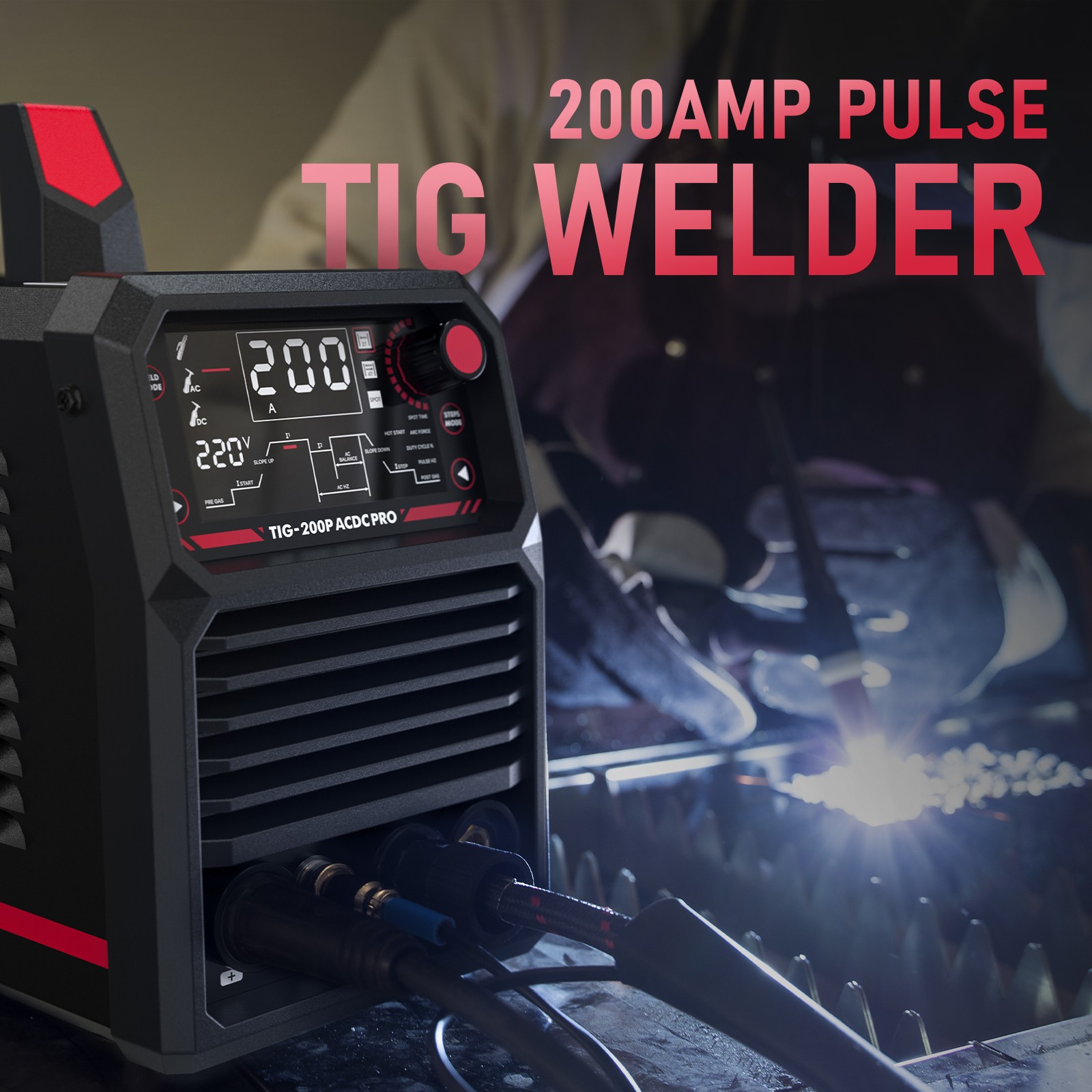 200A AC/DC Aluminum Tig Welder with Pulse Large LED Display, STICK/TIG 110/220V