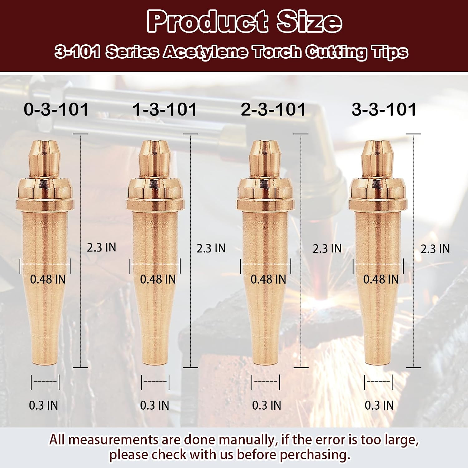 3-101 Series Acetylene Cutting Torch Tips Size 0-3, Fit for Victor Duty Torch: C