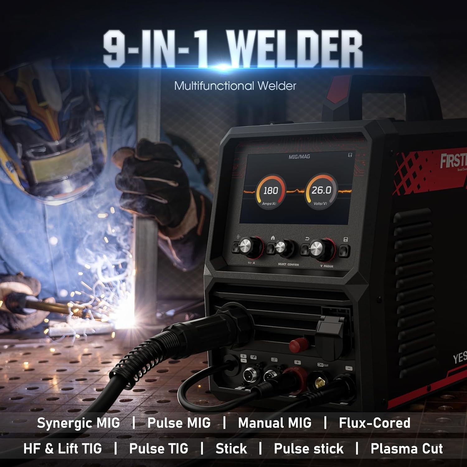 5-in-1 Plasma Cutter Welder Combo, MIG/TIG/Stick/CUT, Multi-Process Machine