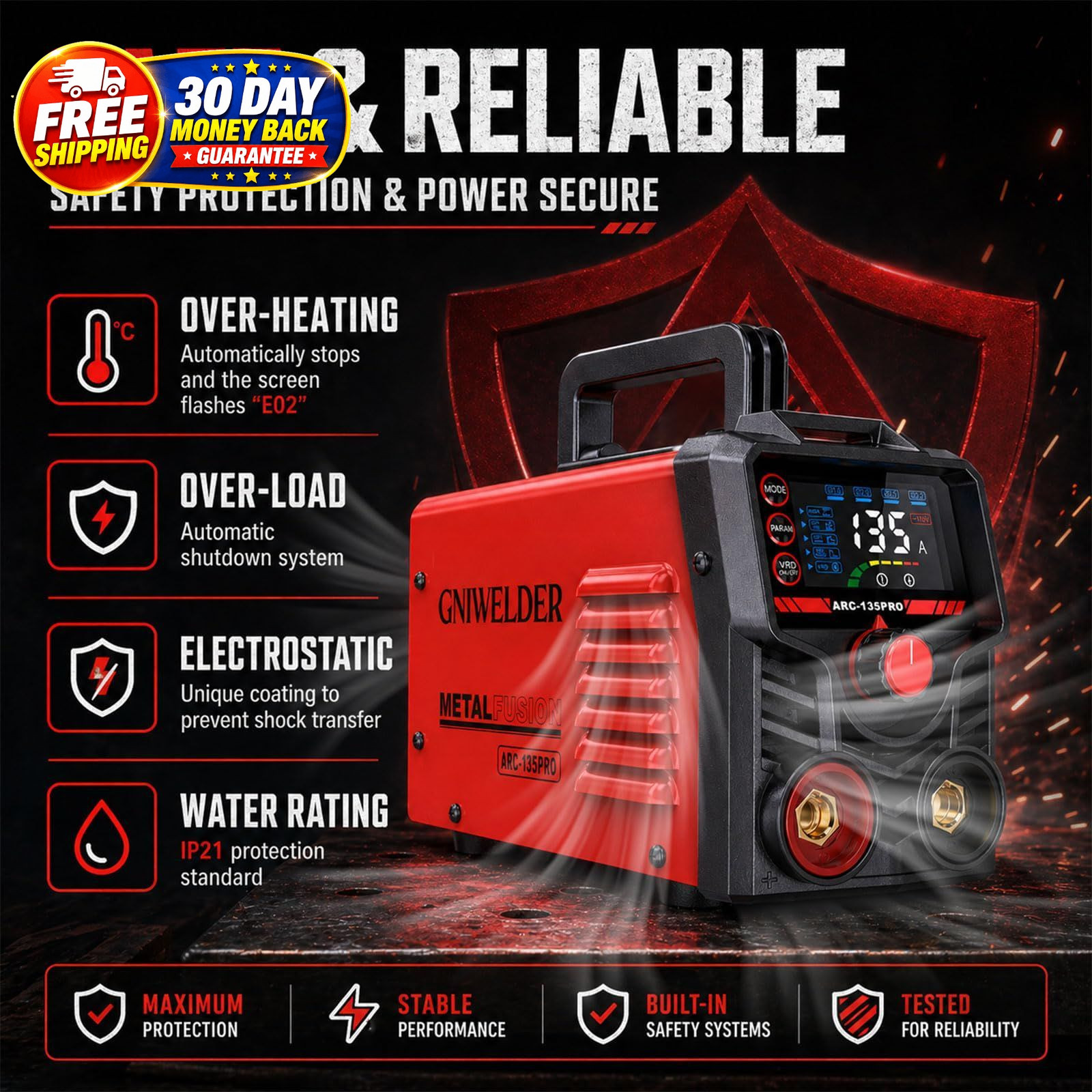 135A Mini Stick Welder 110V – Portable Arc for Home DIY & Black