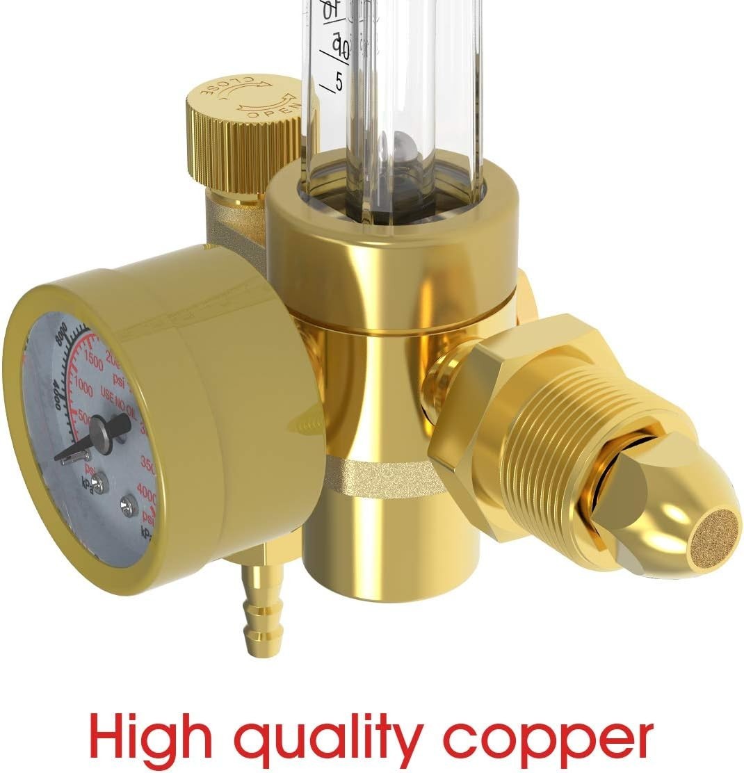 Robust MIG TIG Gas Regulator with Square Flow Gauge and Multiple Connections