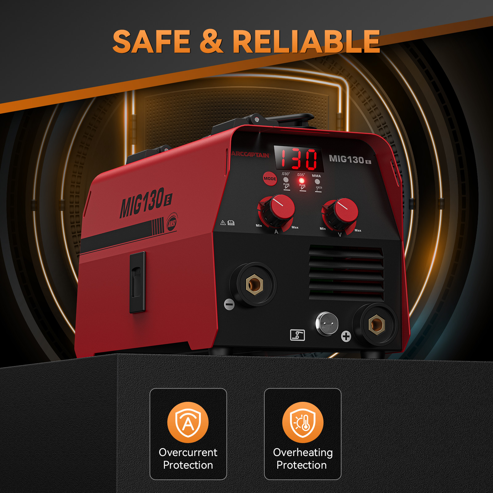 ARCCAPTAIN 2 in 1 MIG Welder 130A Flux Core MIG/MMA Welding Machine Gasless 2026