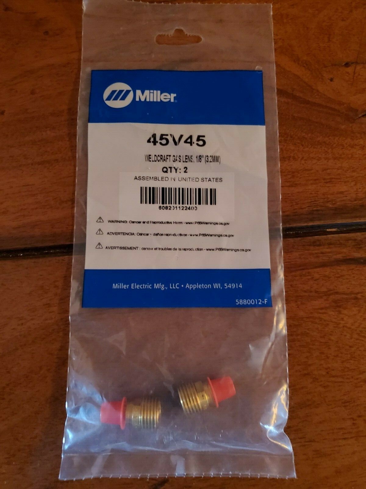 Miller-WeldCraft 45V45 Gas Lens 1/8″/3.2mm, 2 PK