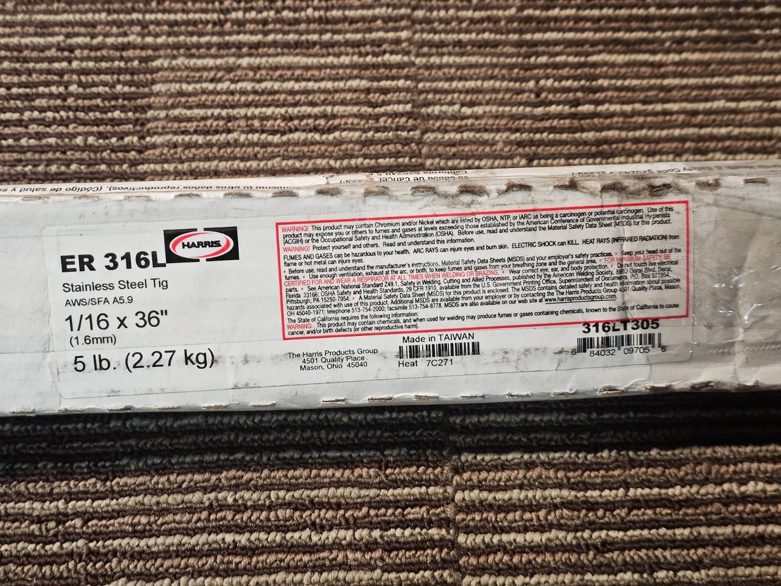 Harris 316L 316LT305 Stainless TIG GTAW Welding Rod 1/16 X 36 5LB