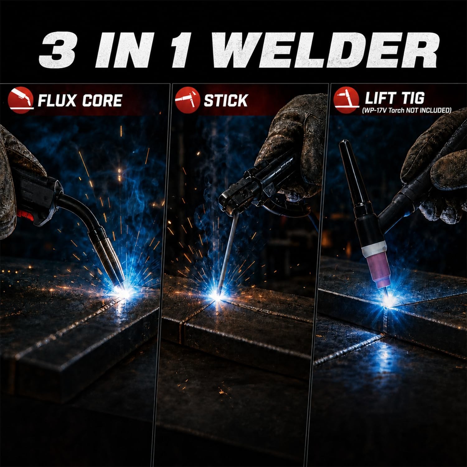 135A 3-in-1 MIG Welder, 110V Flux Core & Stick Welding Machine, Portable IGBT, L