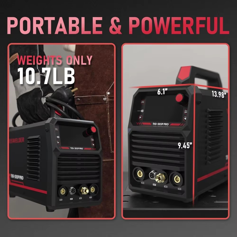 205A AC/DC 110/220V Aluminum TIG Welder with Pulse LED Display Welding Machine
