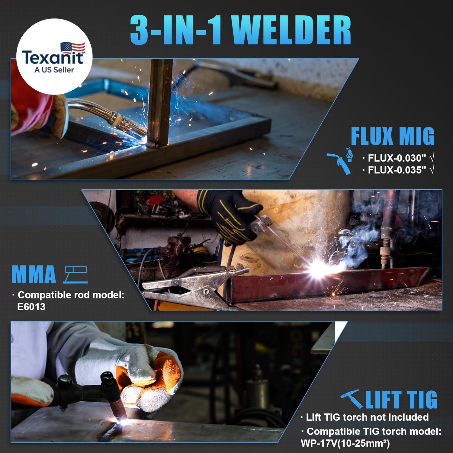 Flux MIG Welder 135A with Auto Darkening Welding Helmet, 110V 3 in 1 Welder Mach