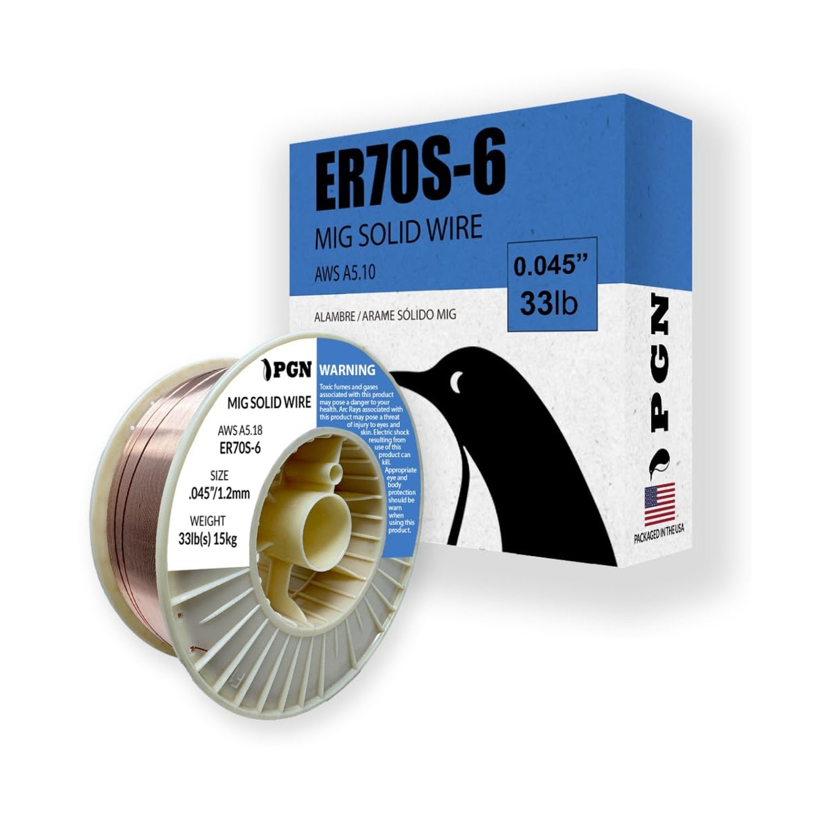 PGN Solid MIG Welding Wire – ER70S-6 .045 Inch, 33 Pound Spool – Mild Steel M…