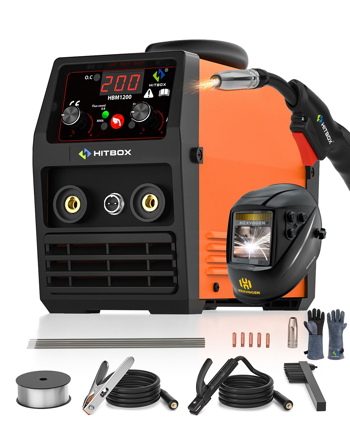 3 IN 1 MIG WELDER INVERTER 200AMP DC NO GAS TIG ARC MIG IGBT 110V/220V w/HELMET