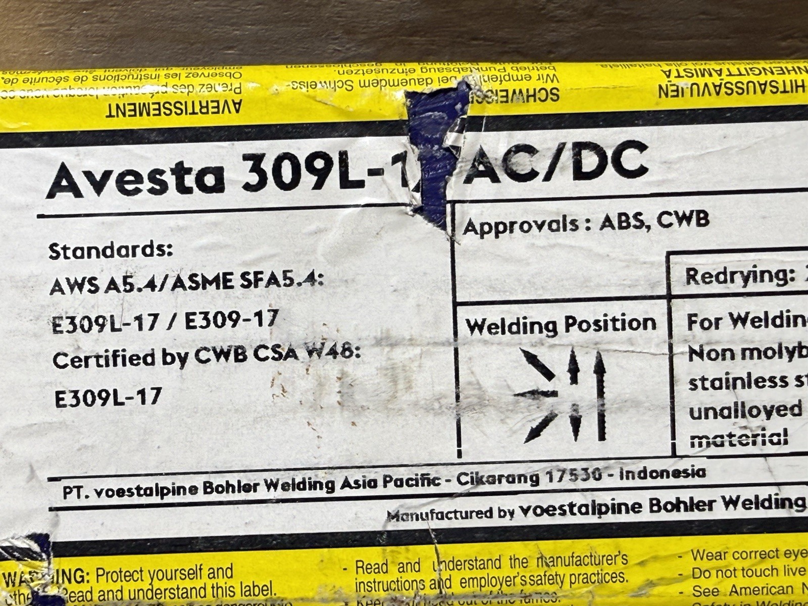 AVESTA E309 / 309L-17 Stick 10 LB Stainless Steel Electrode 1/8″ x 14″ — 53913