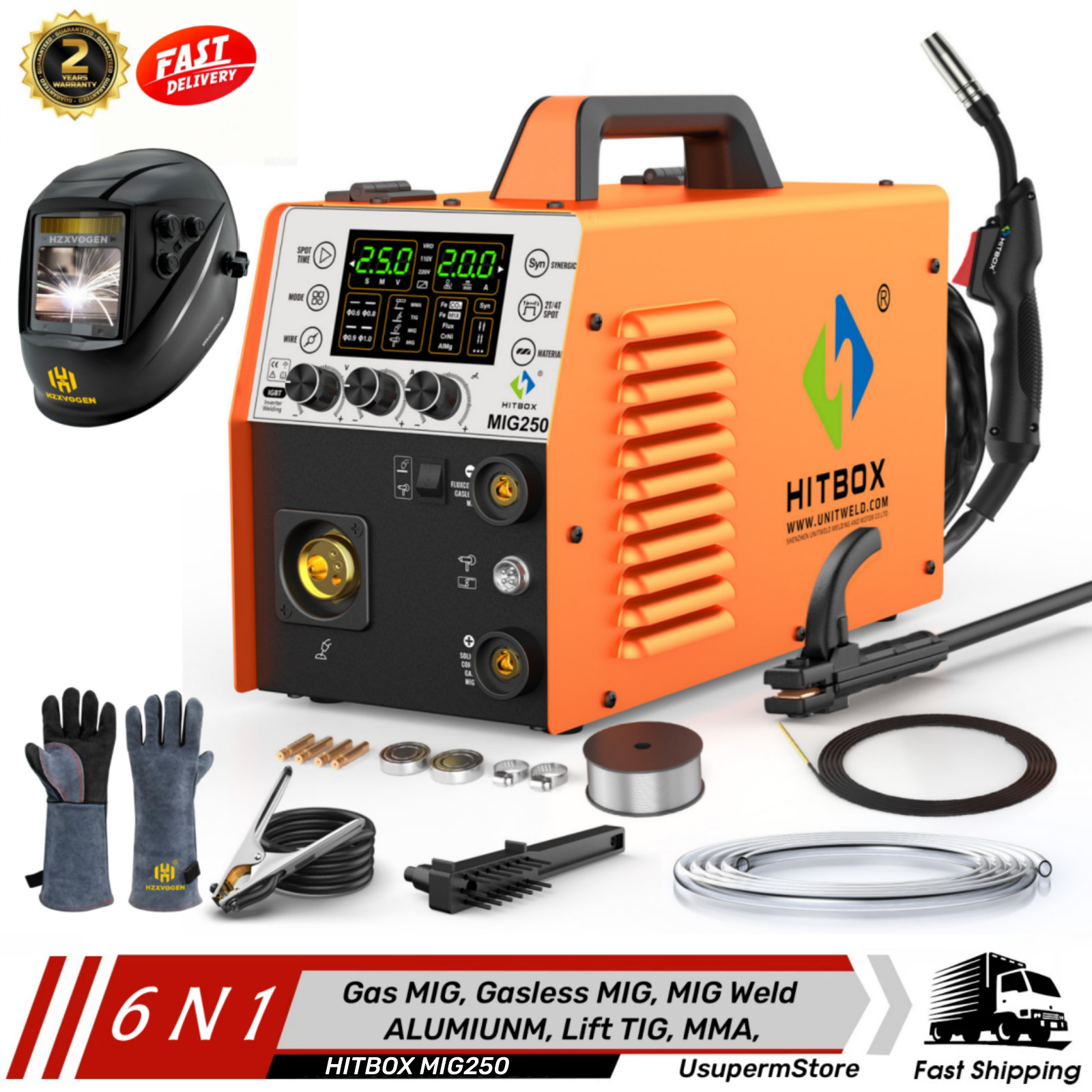 250A Aluminium MIG Welder 4in1 MMA MIG TIG Gas/Gasless MIG Welding Machine US