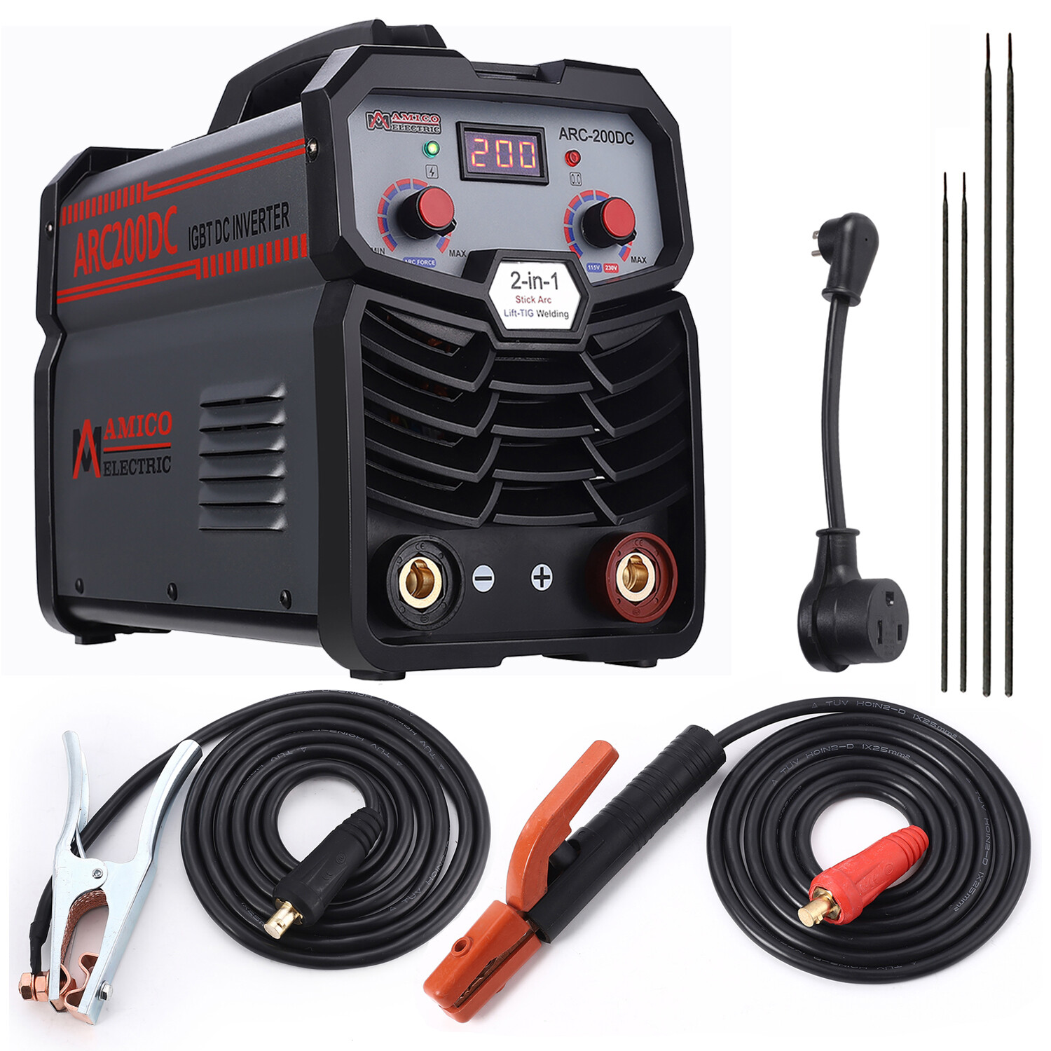 Amico ARC-200DC, 200 Amp Stick/Lift-TIG Welder, 80% Duty Cycle, 100-250V Voltage