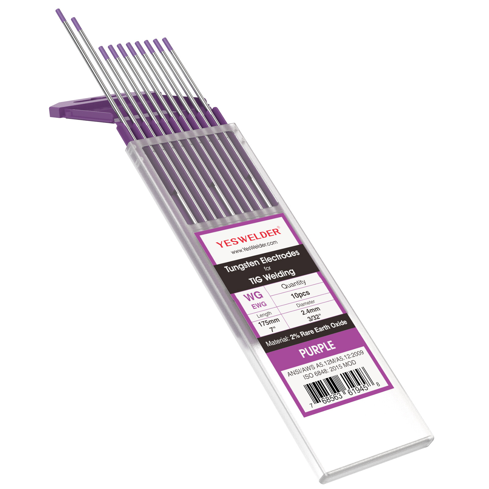 10-pk TIG Weld Tungsten Electrode, NonRadioactive Comparable to E3 Purple