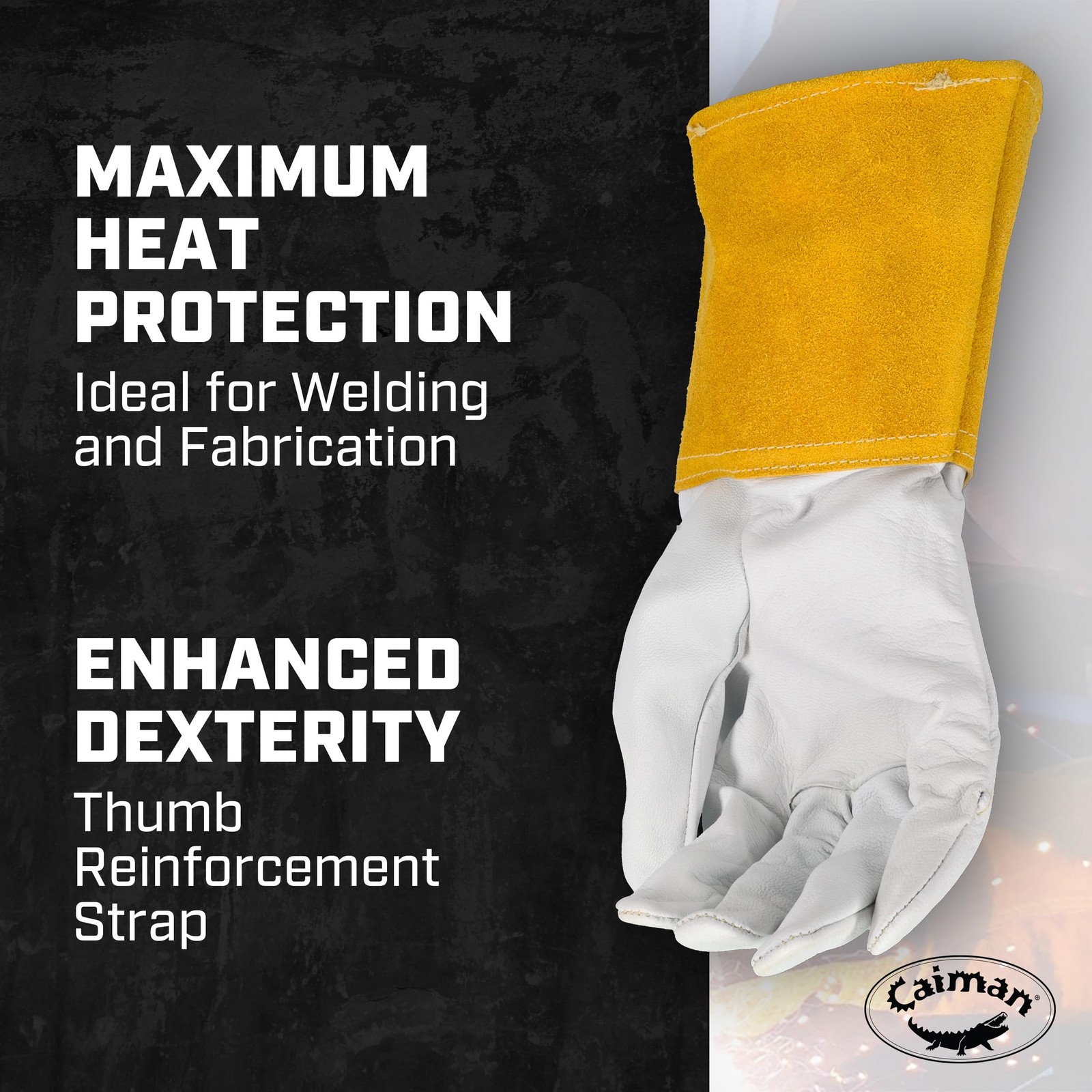 Premium Goat Grain TIG Welding Gloves, 4-Inch Gold Extended Cuff, Unlined, Wh…