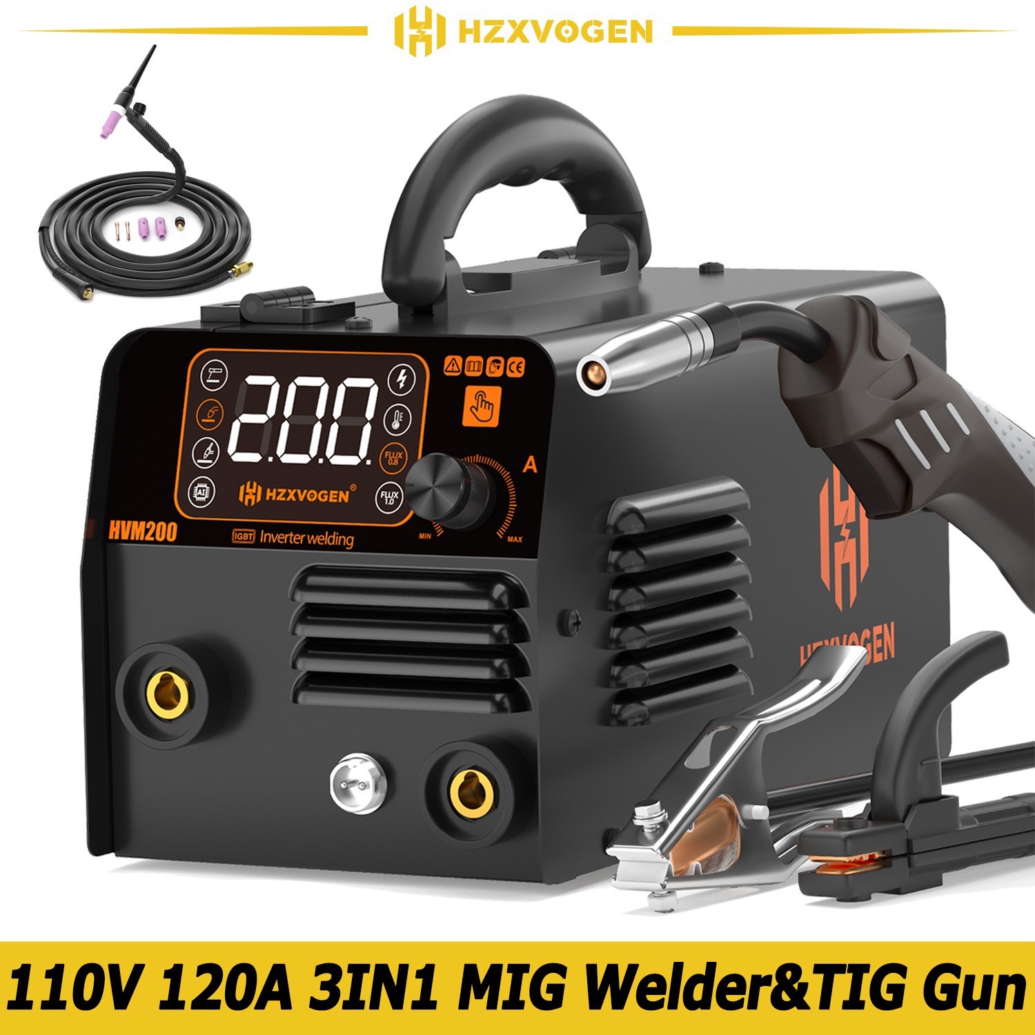 110V 3in1 Flux Core MIG/TIG/Stick Welder Machine,120A Gasless MIG Welder+TIG Gun