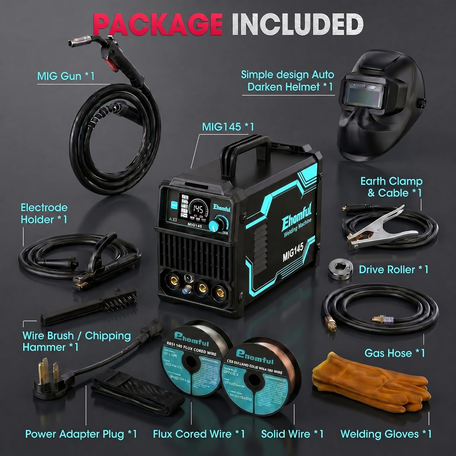 145A 4-in-1 MIG Welder: Dual Voltage, Auto Darkening Helmet & Full Kit Included