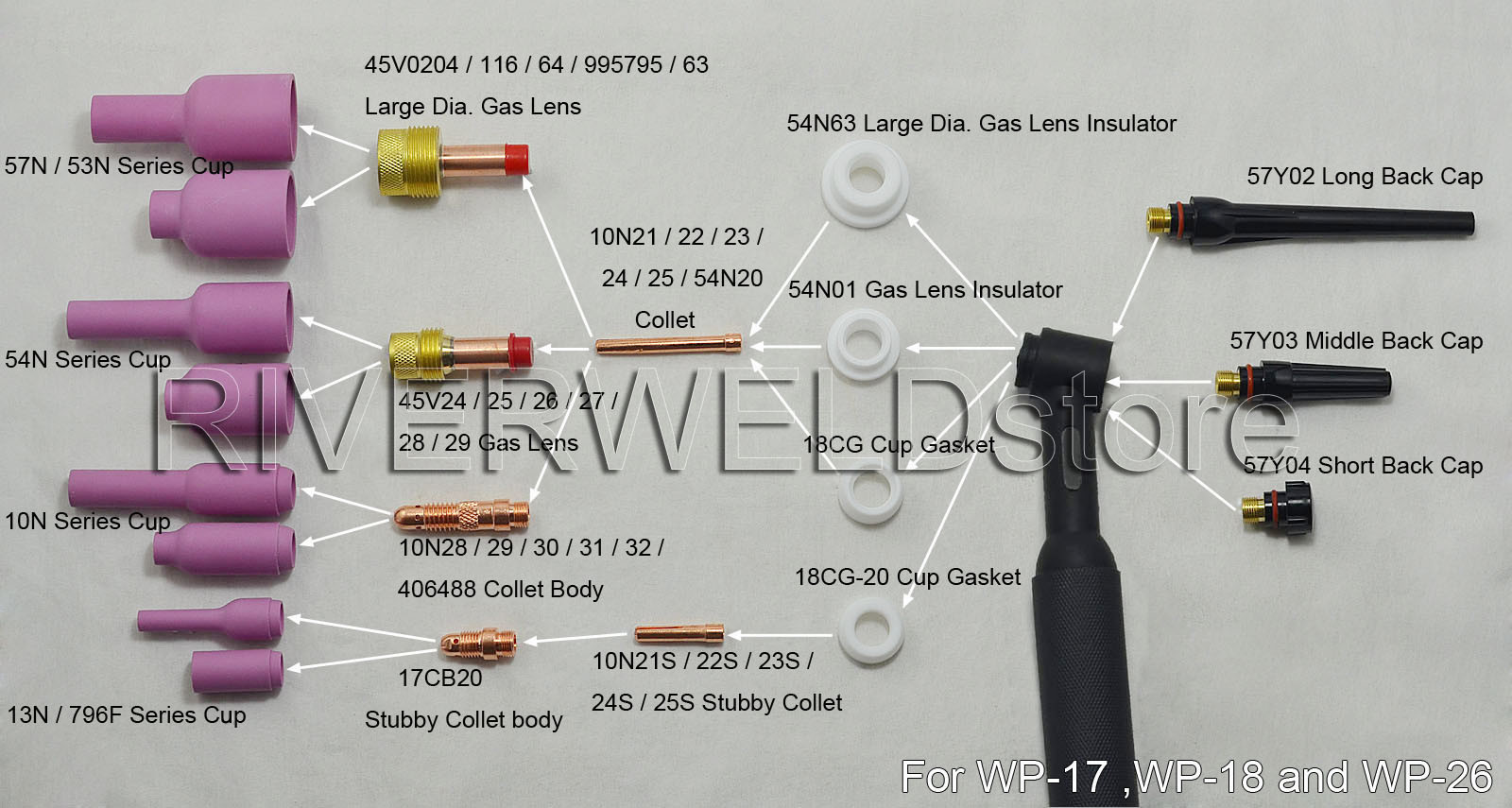 RIVERWELD TIG Collet Body 10N49 10N24 10N31 Kit WP 17 18 26 Welding Torch 16pcs