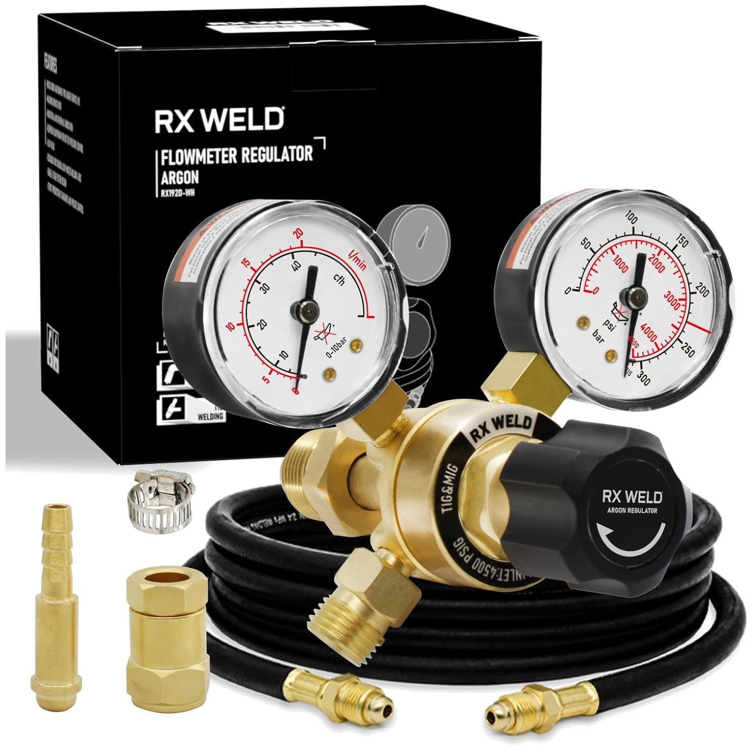 High-Performance Argon Regulator, 0-40 CFH, 6.6FT Hose