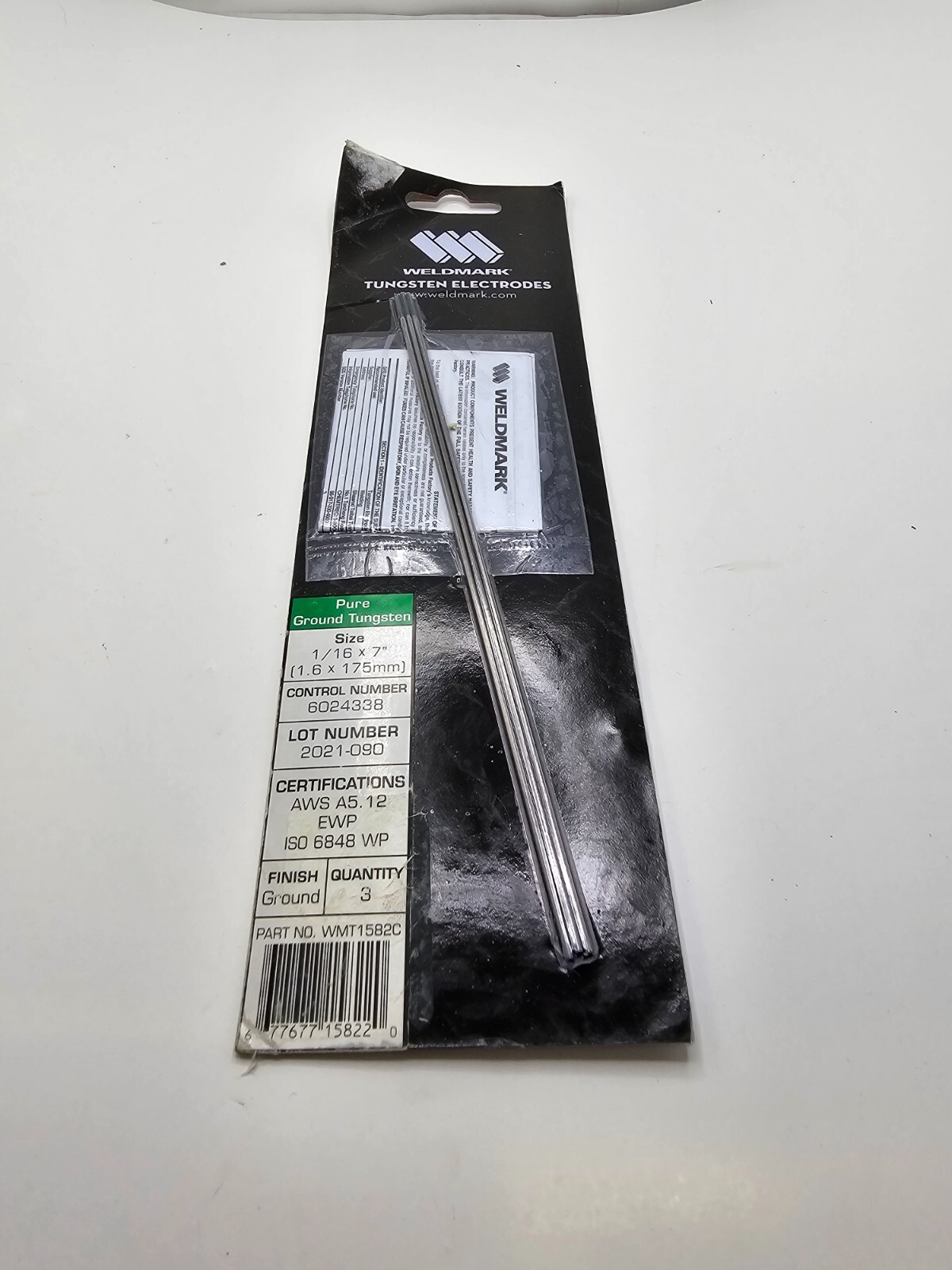(QTY 3) WELDMARK EWP 1/16 X 7″ PURE TUNGSTEN GREEN TIG TUNGST ELECTRODE