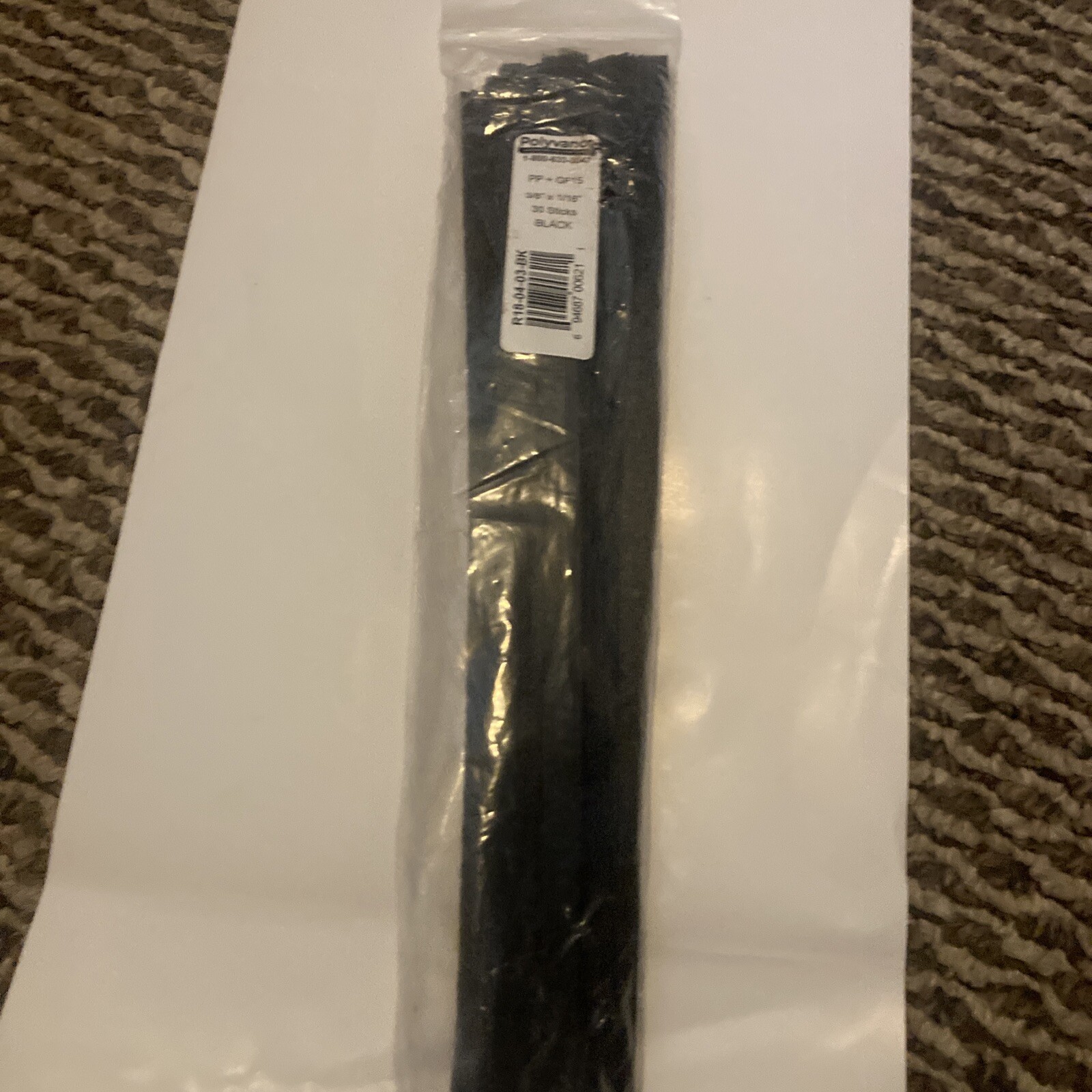 Polypropylene + 15% Glass Fiber (PP + GF15) plastic welding rods 30 feet Black