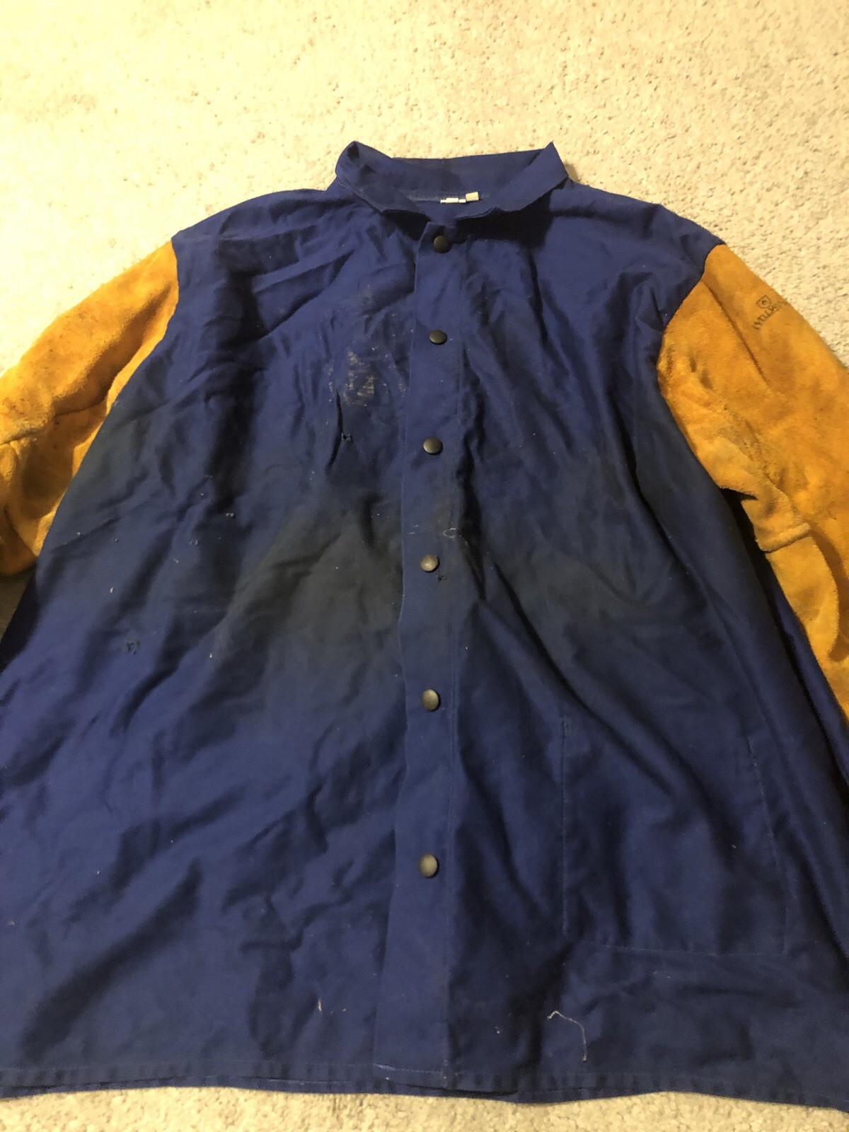 Weldas Distress Welding Jacket Size XXXXL 4XL Blue Tan Leather Sleeve Protective