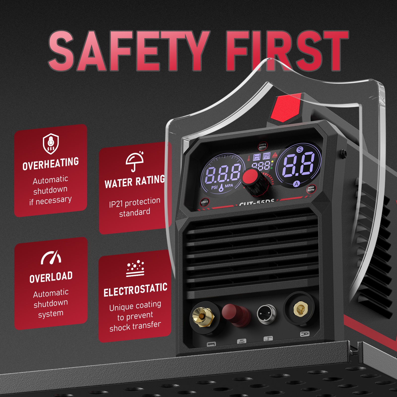 YESWELDER CUT-55DS: Helmet+Gloves+ETL, 55A Plasma Cutter 110V/220V