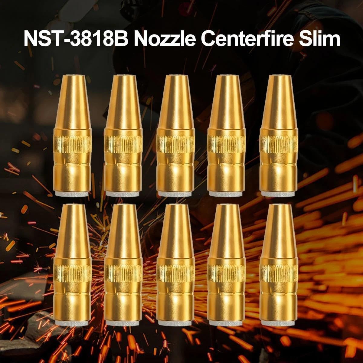 10pk NST-3818B Nozzle Centerfire Slim 3/8″ 1/8″ Recess Brass for Bernard MIG gun