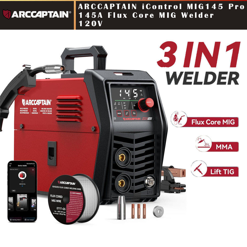 2026 Arccaptain icontrol MlG145 Pro Portable 3 in 1 Welder Machine with Synergy