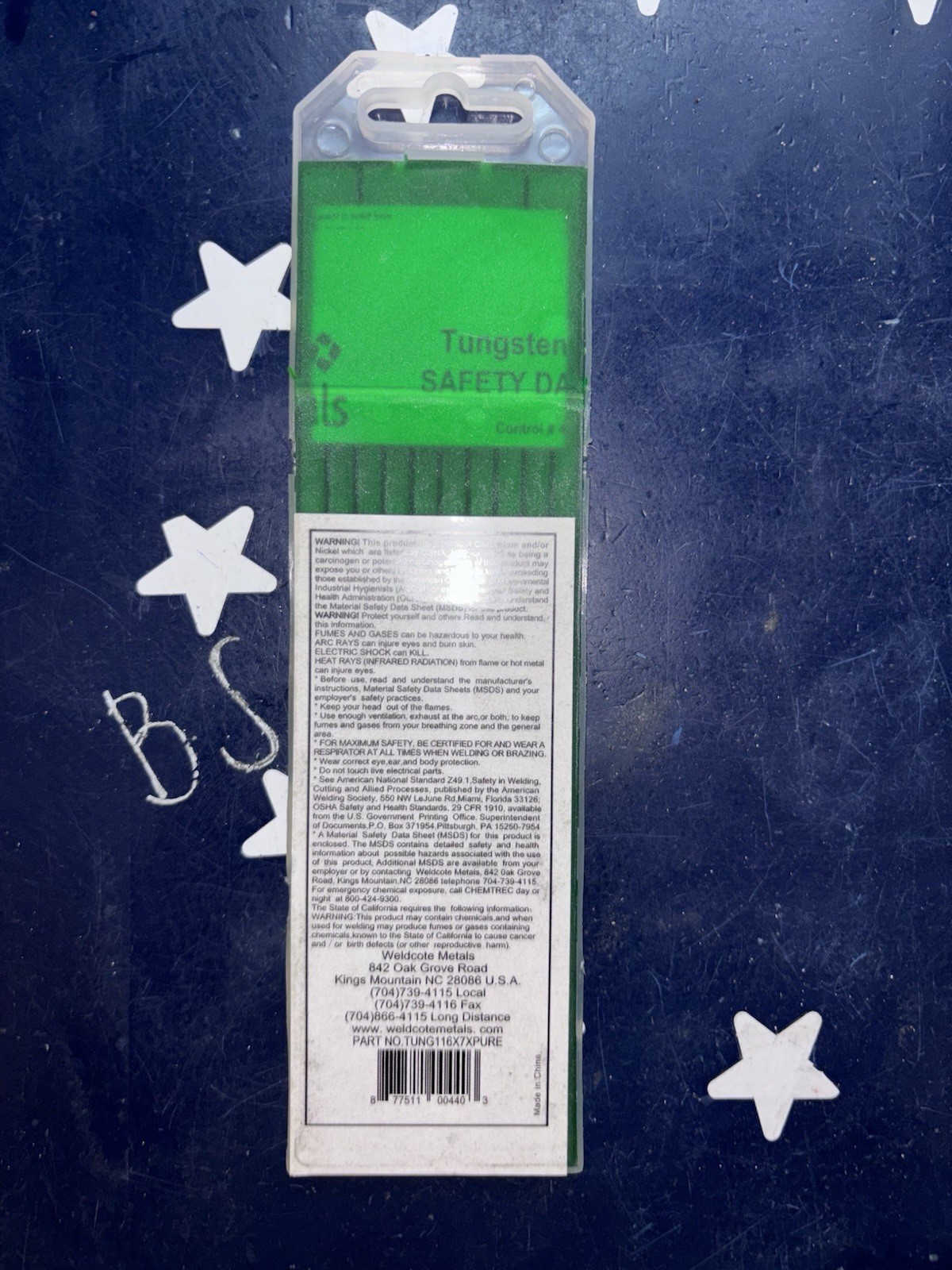One Pack WELDKOTE 1/16” x 7” Green Pure Tungsten Electrode 10pcs TUNG116X7XPURE