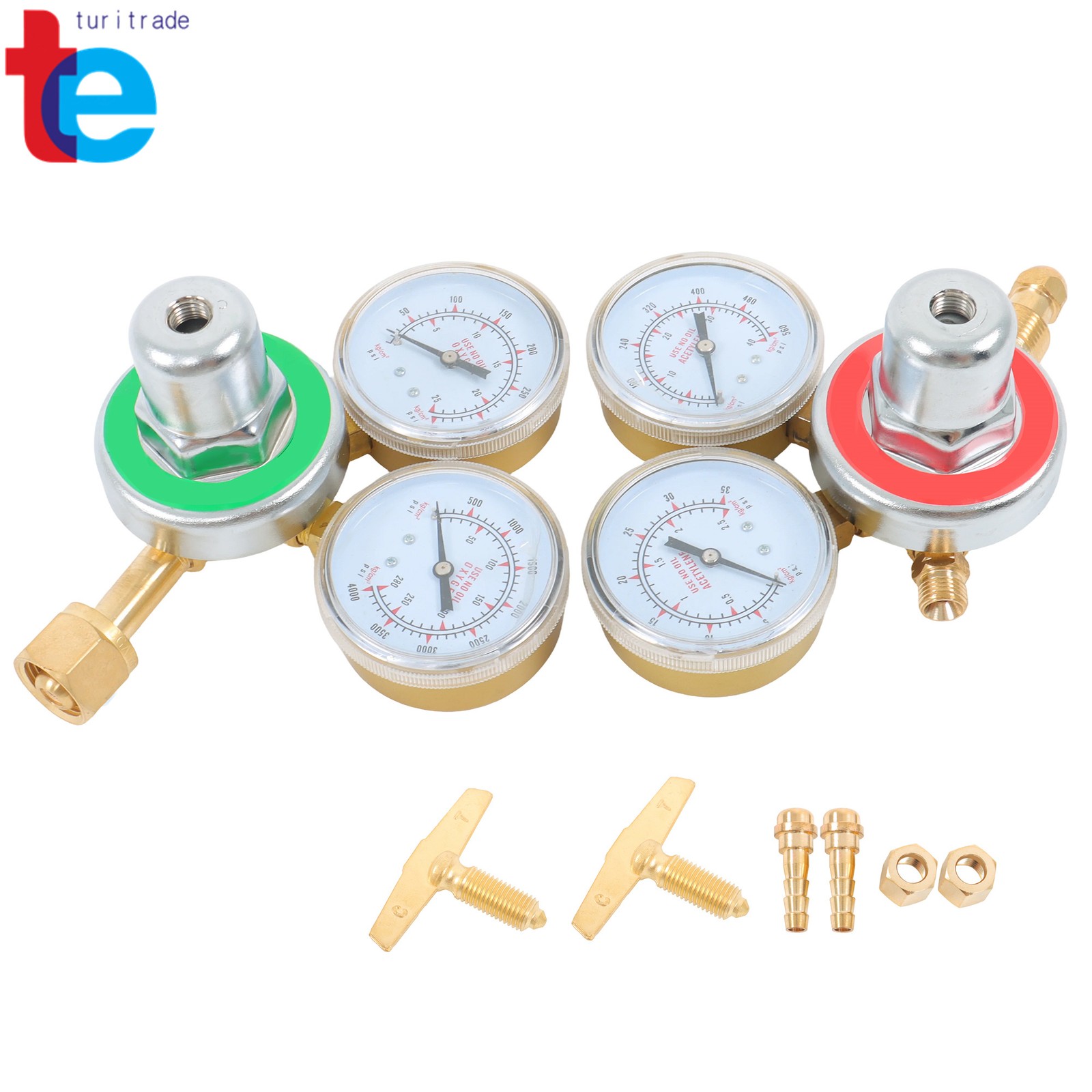 Welding Torch Kit Brass Oxygen CGA-540 & Acetylene CGA-510 Regulators Gauges