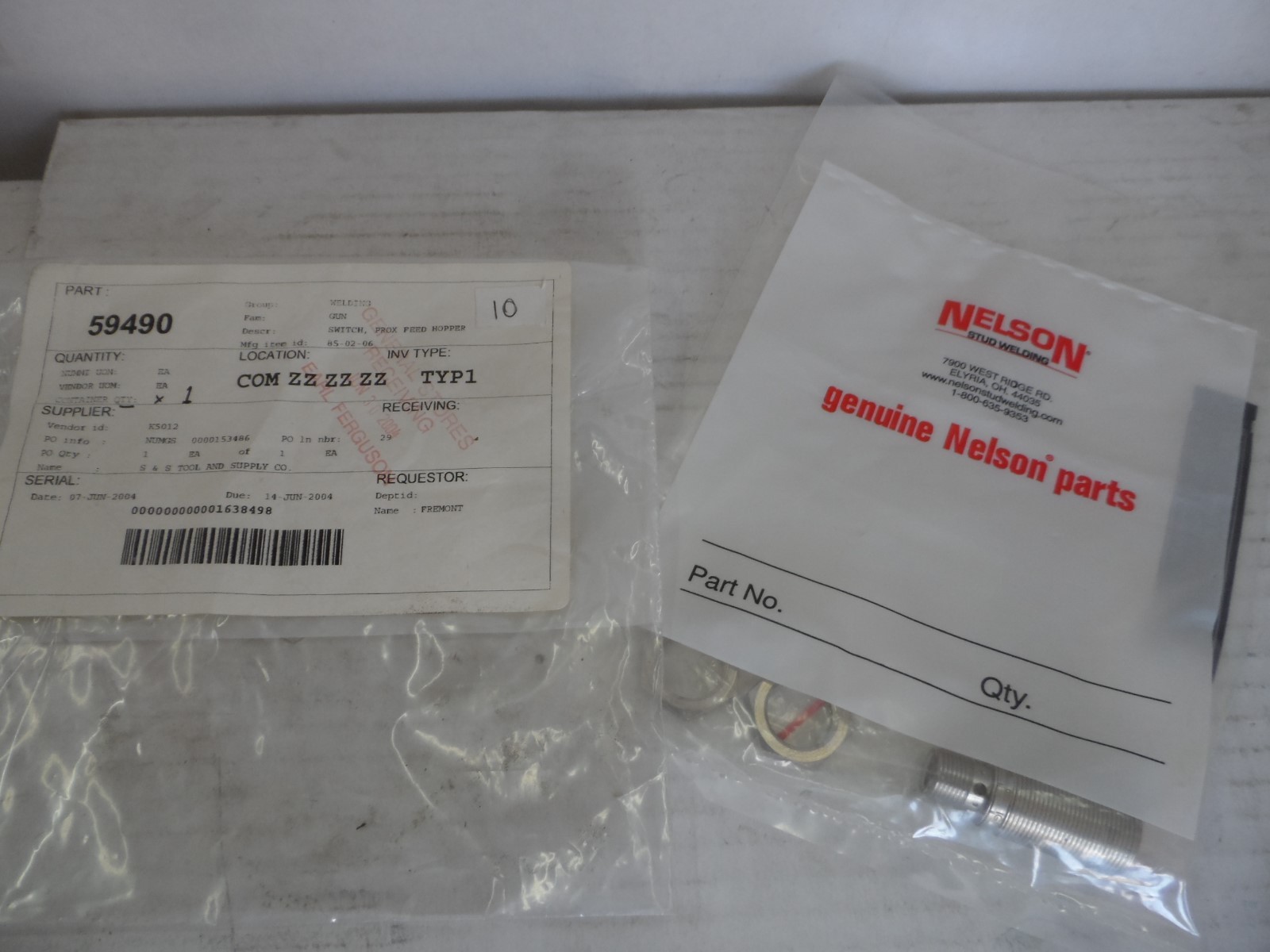 Nelson Stud Welding 85-02-06 Prox Feed Hopper Switch New