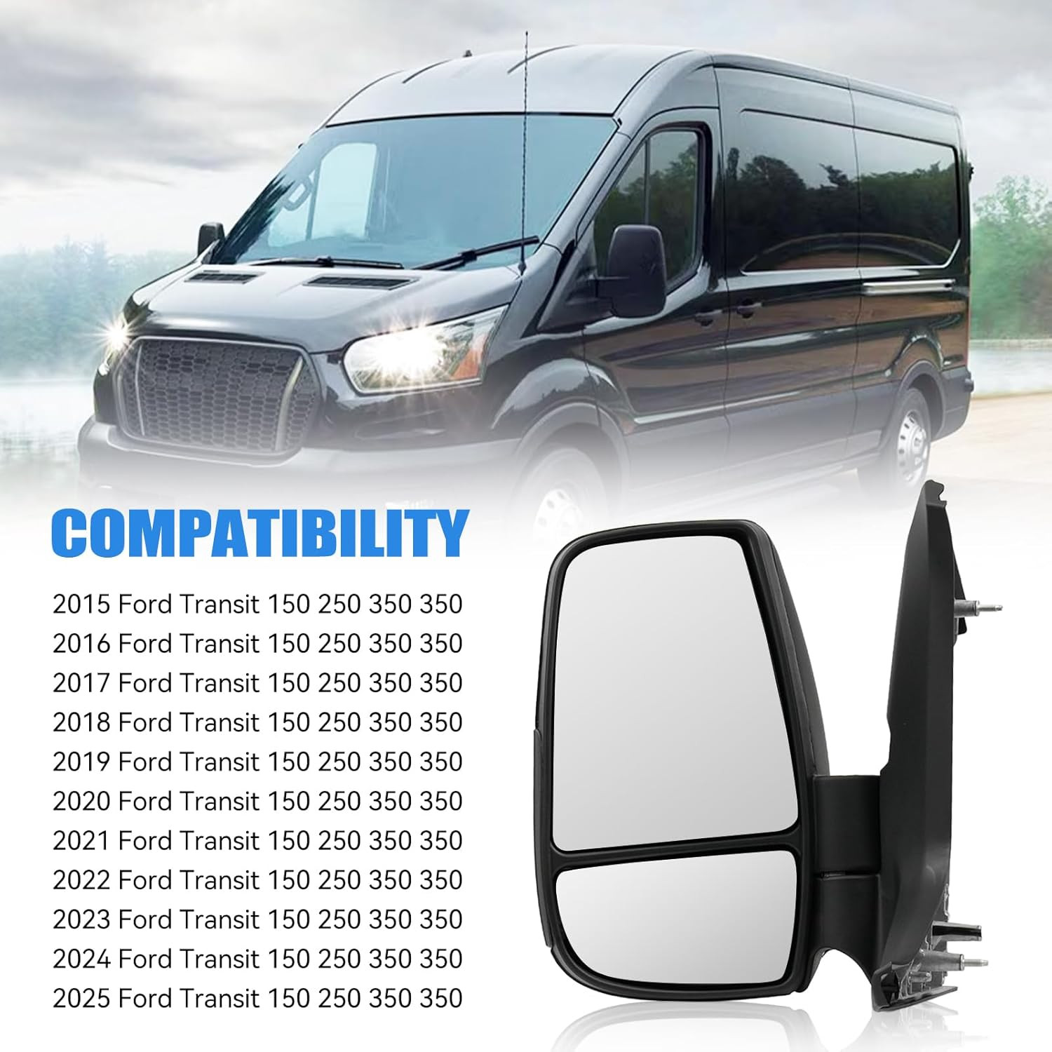 Side Mirror for Ford Transit 2015-2025, Driver Left Short Arm Front Door Mirrors