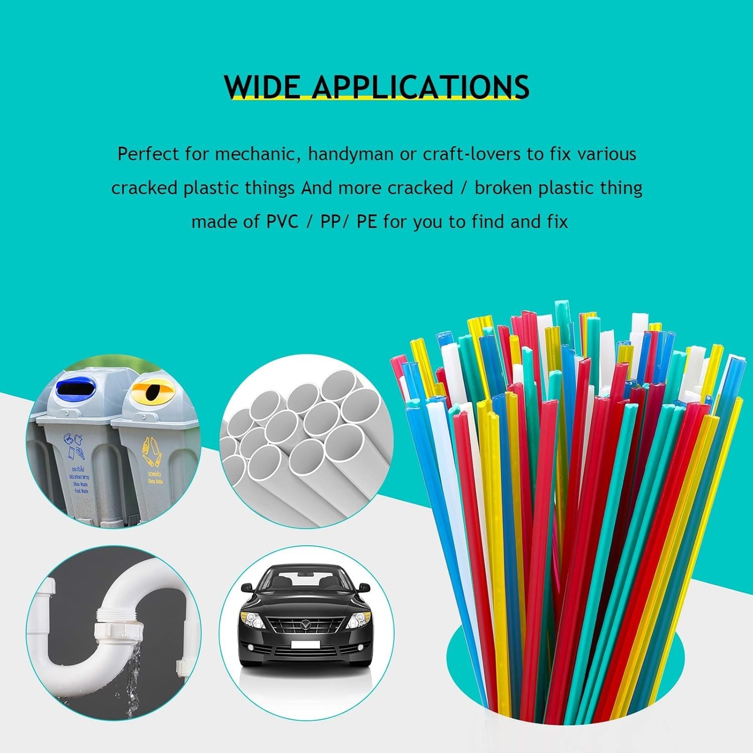 100 Pieces Plastic Rods 7.9 Inch PP/PVC/PPR Plastic Welder Repair Rods for Ca…