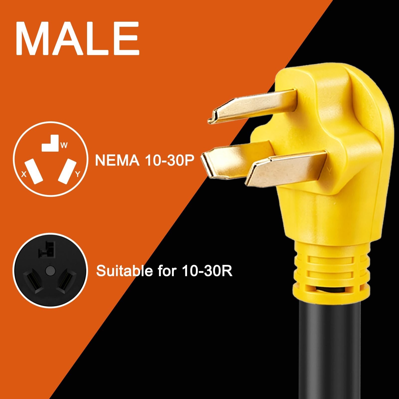 Welding Adapter Cord 25ft NEMA 10-30P to 6-50R, 30A 3-Prong Plug, ETL Listed, He
