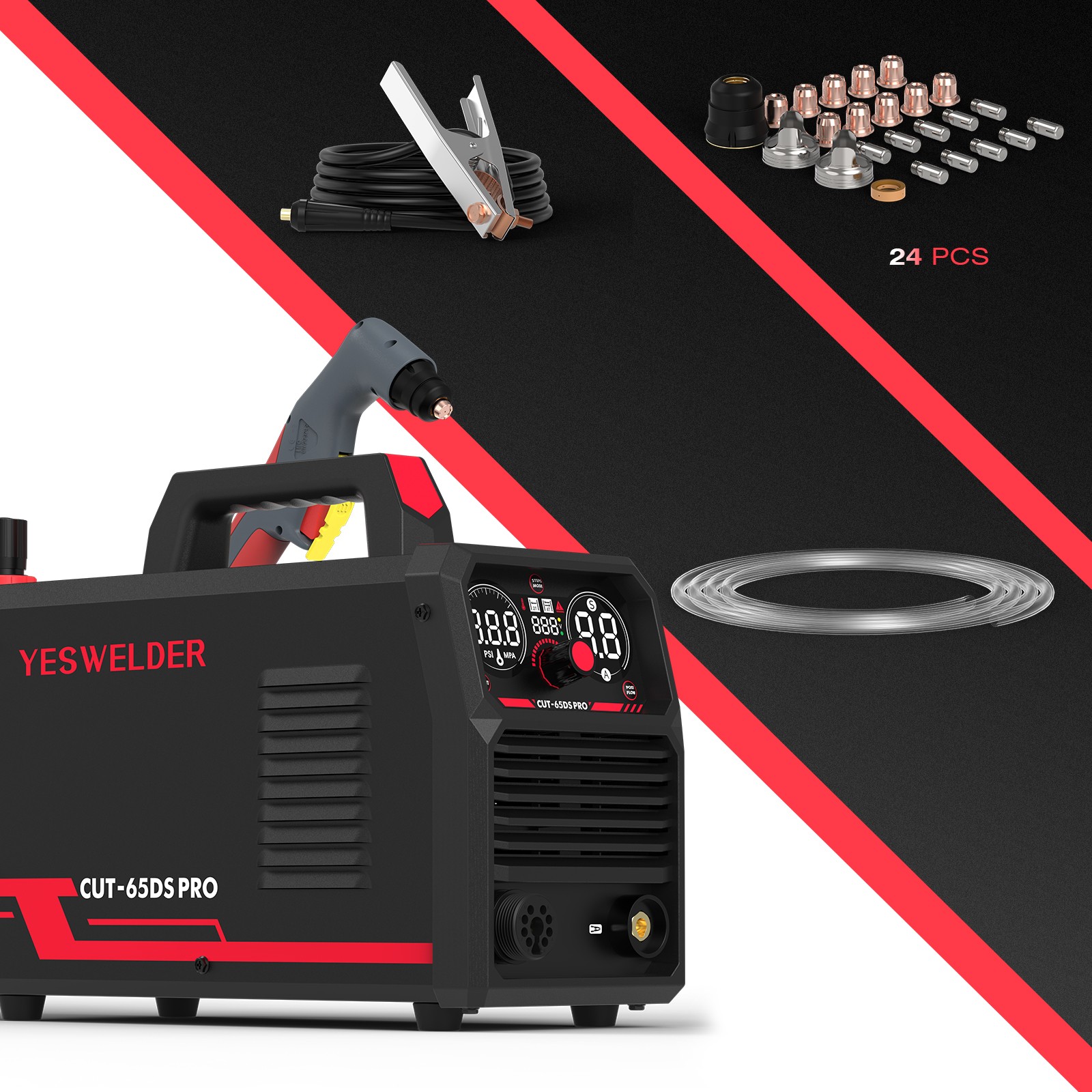 YESWELDER Plasma Cutter 65Amp 110/220V Include 24pcs plasma torch consumables