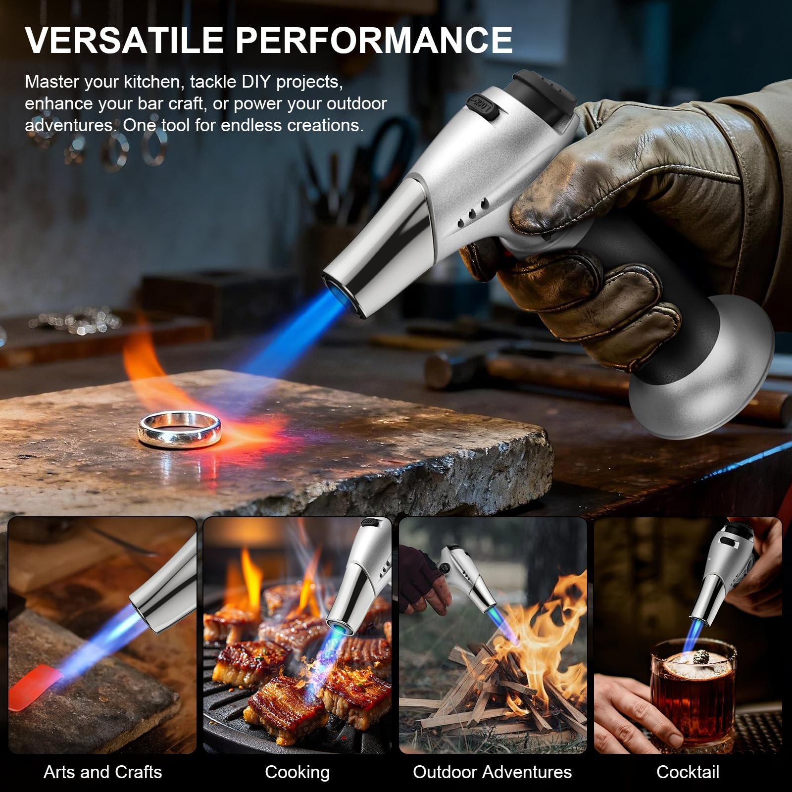 TBTEEK Butane Torch, Kitchen Torch Cooking Black-Sliver, Silver-black