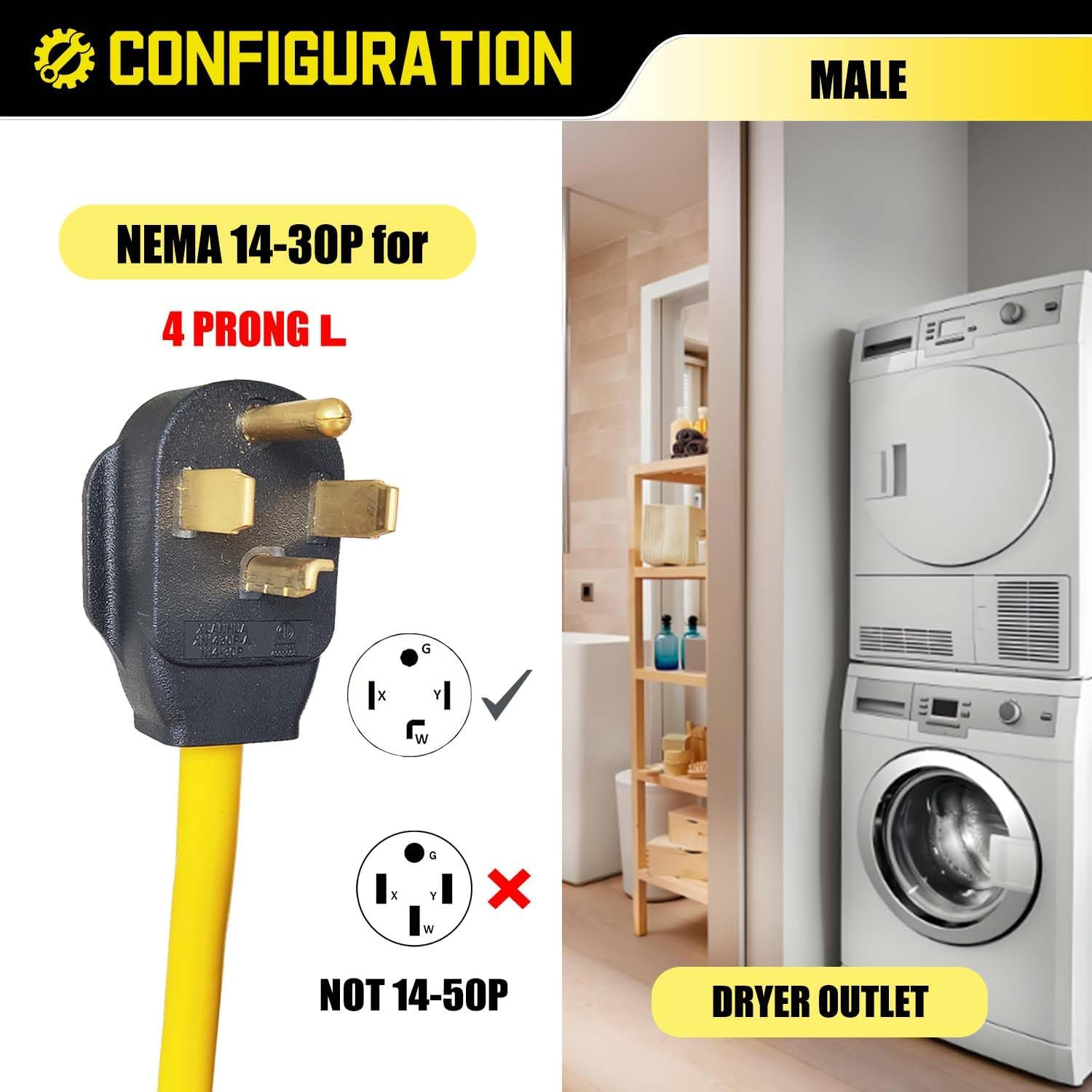 4 Prong to 3 Prong Welder Plug Adapter 220V, NEMA 14-30P to 6-50R Dryer to Weldi