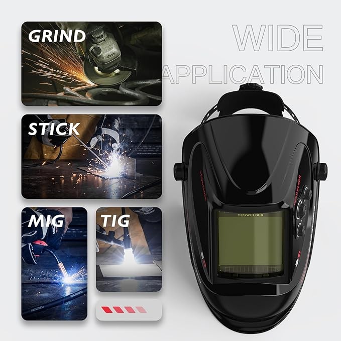 Large View Auto Darkening Welding Helmet, Blue Light Blocking, 4 Arc Sensors
