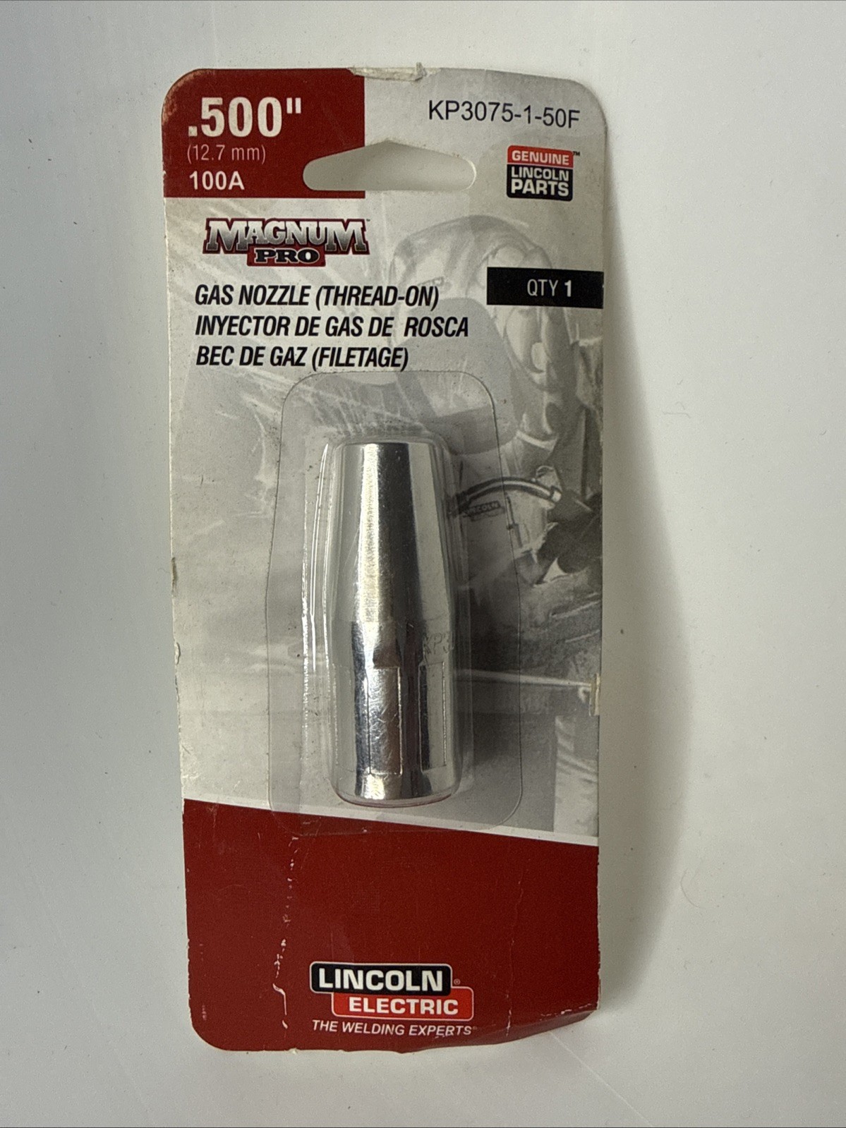 Lincoln Electric KP3075-1-50F Gas Nozzle 100A Thread-on Flush .500 or 12.7mm ID