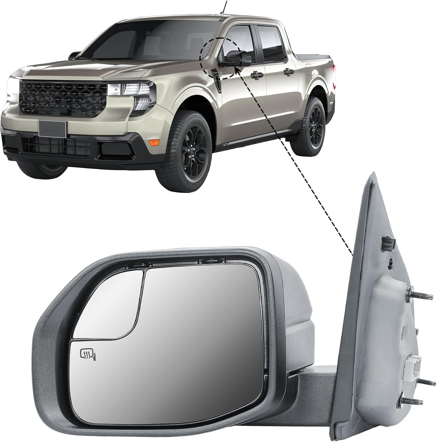 Replacement Driver Left Side Door Mirror Power and Heated Glass with Blind Spot